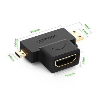 Ugreen adapter HDMI Type A (female) to mini HDMI (male) / micro HDMI (male) black (20144)