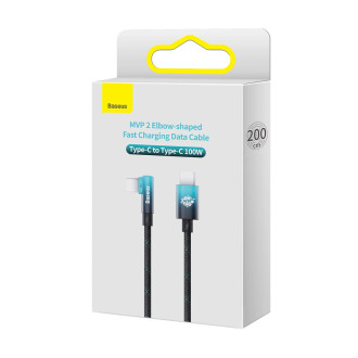 Baseus MVP úhlový kabel Napájecí kabel s boční zástrčkou USB Typ C / USB Typ C 2m 100W 5A modrý (CAVP000721)