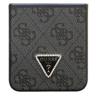 Guess GUHCZF5P4TDPK F731 Z Flip5 pouzdro - černé kožené 4G diamantový trojúhelník