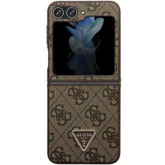 Guess GUHCZF5P4TDPW F731 Z Flip5 pouzdro - hnědé Kožené 4G Triangle Strass