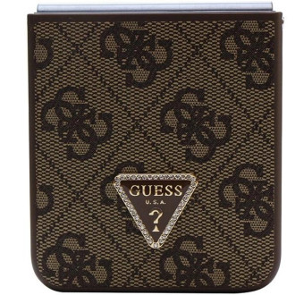 Guess GUHCZF5P4TDPW F731 Z Flip5 pouzdro - hnědé Kožené 4G Triangle Strass
