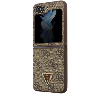 Guess GUHCZF5P4TDPW F731 Z Flip5 pouzdro - hnědé Kožené 4G Triangle Strass