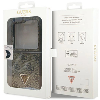 Guess GUHCZF5P4TDPW F731 Z Flip5 pouzdro - hnědé Kožené 4G Triangle Strass