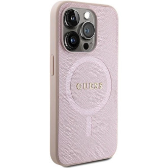 Pouzdro Guess Saffiano MagSafe pro iPhone 15 Pro Max - růžové