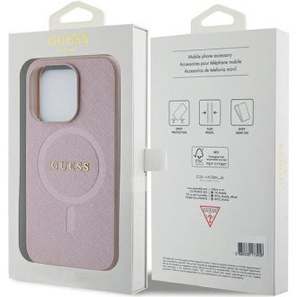 Pouzdro Guess Saffiano MagSafe pro iPhone 15 Pro Max - růžové