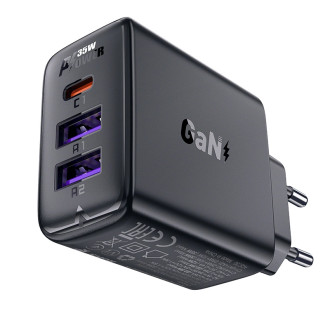Acefast A57 PD 35W GaN nabíječka 2 x USB-A + USB-C se 3 porty - černá