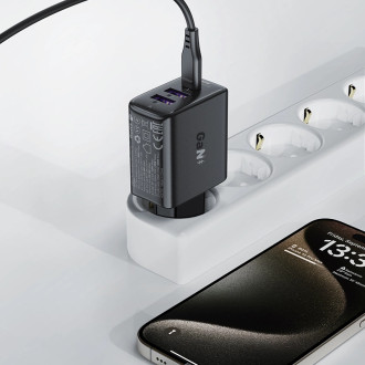 Acefast A57 PD 35W GaN nabíječka 2 x USB-A + USB-C se 3 porty - černá