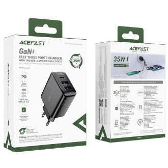 Acefast A57 PD 35W GaN nabíječka 2 x USB-A + USB-C se 3 porty - černá