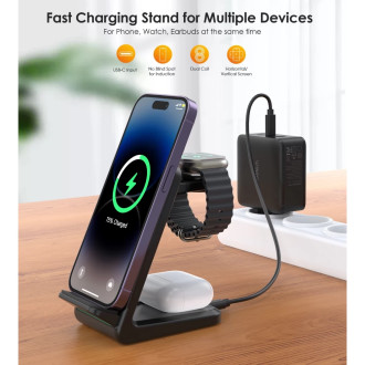 Indukční nabíjecí stanice Choetech T608 15W 4v1 - černá