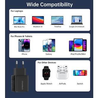 Choetech PD6051 USB-C USB-C PD 35W GaN nástěnná nabíječka s displejem - černá