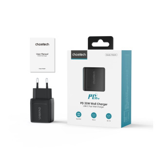 Choetech PD6051 USB-C USB-C PD 35W GaN nástěnná nabíječka s displejem - černá
