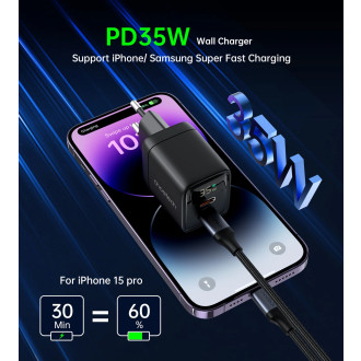 Choetech PD6051 USB-C USB-C PD 35W GaN nástěnná nabíječka s displejem - černá