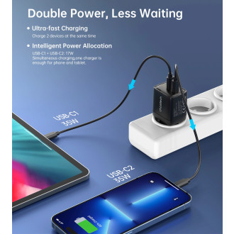 Choetech PD6051 USB-C USB-C PD 35W GaN nástěnná nabíječka s displejem - černá