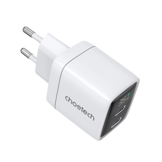 Choetech PD6051 2x USB-C PD 35W GaN nástěnná nabíječka s displejem - bílá