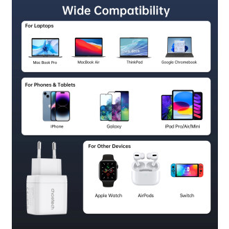 Choetech PD6051 2x USB-C PD 35W GaN nástěnná nabíječka s displejem - bílá