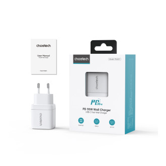 Choetech PD6051 2x USB-C PD 35W GaN nástěnná nabíječka s displejem - bílá