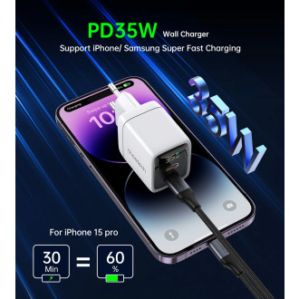 Choetech PD6051 2x USB-C PD 35W GaN nástěnná nabíječka s displejem - bílá