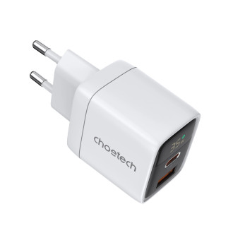 Choetech PD6052 USB-C USB-A PD 35W GaN nástěnná nabíječka s displejem - bílá