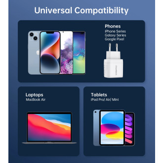 Choetech PD6052 USB-C USB-A PD 35W GaN nástěnná nabíječka s displejem - bílá