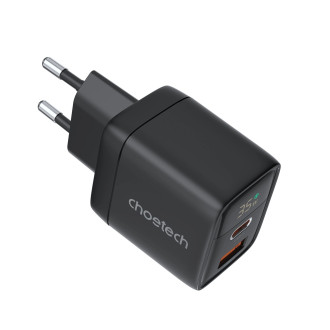 Choetech PD6052 USB-C USB-A PD 35W GaN nástěnná nabíječka s displejem - černá