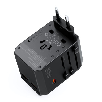 Choetech PD6041 USB-C USB-A PD 30W cestovní nabíječka se 4 zástrčkami US EU UK AU – černá