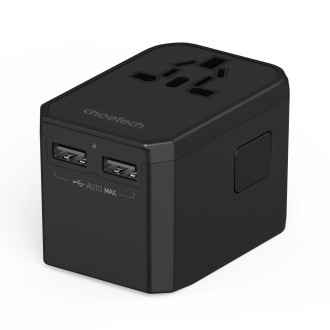 Choetech PD6045 USB-C USB-A 45W GaN cestovní nabíječka se zástrčkami US EU UK AU – černá