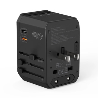 Choetech PD6045 USB-C USB-A 45W GaN cestovní nabíječka se zástrčkami US EU UK AU – černá