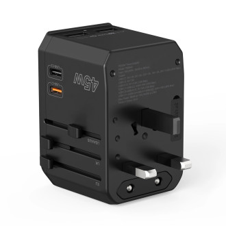 Choetech PD6045 USB-C USB-A 45W GaN cestovní nabíječka se zástrčkami US EU UK AU – černá
