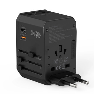Choetech PD6045 USB-C USB-A 45W GaN cestovní nabíječka se zástrčkami US EU UK AU – černá