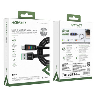 Acefast C7-04 USB-A USB-C 60W 1,2m kabel s displejem - černý