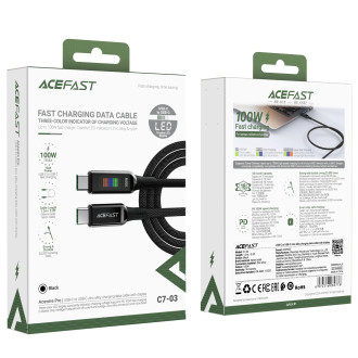 Acefast C7-03 USB-C USB-C 100W 1,2m kabel s displejem - černý