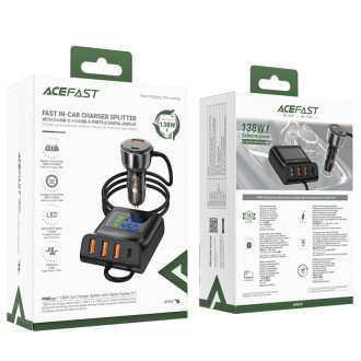 Acefast B11 138W USB-A USB-C nabíječka do auta se 6 porty – černá