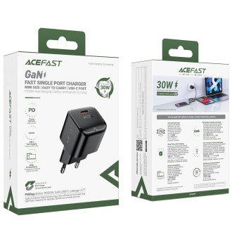 Acefast A77 Mini PD 30W GaN USB-C nástěnná nabíječka - černá
