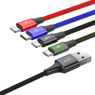 Baseus kabel USB 4v1 2x Lightning / USB Type C / micro USB kabel v nylonovém opletu 3,5A 1,2m černý (CA1T4-A01)