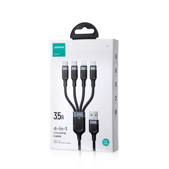 4v1 USB kabel USB-A - 2 x USB-C / Lightning / Micro pro nabíjení a přenos dat 1,2 m Joyroom S-1T4018A18 - černý