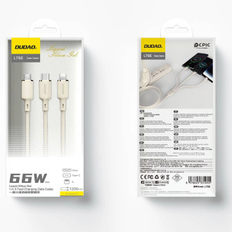 Dudao L7SE 3v1 kabel USB-C - USB-C / Lightning / micro USB 66W 1,2 m - béžový