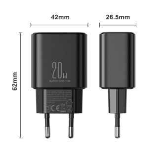 EU Joyroom JR-TCF05 20W USB-A USB-C nabíječka + USB-C kabel - černý