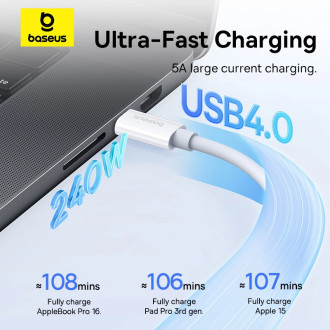 Baseus CB000068 USB-C - USB-C kabel 240W PD 8K 60Hz 1m - bílý