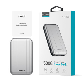 Choetech B655 mini bezdrátová magnetická powerbanka 5000mAh - stříbrná