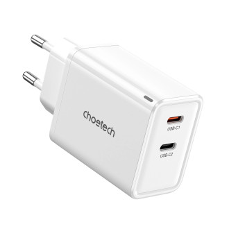 Choetech PD6013 2x USB-C PD 65W GaN nástěnná nabíječka - bílá