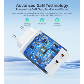 Choetech PD6013 2x USB-C PD 65W GaN nástěnná nabíječka - bílá