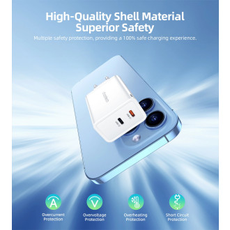 Choetech PD6013 2x USB-C PD 65W GaN nástěnná nabíječka - bílá