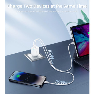 Choetech PD6013 2x USB-C PD 65W GaN nástěnná nabíječka - bílá