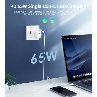 Choetech PD6013 2x USB-C PD 65W GaN nástěnná nabíječka - bílá