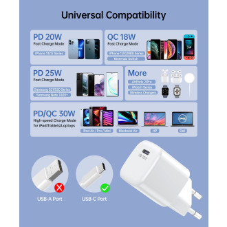 Choetech PD5007 USB-C PD 30W GaN nástěnná nabíječka - bílá