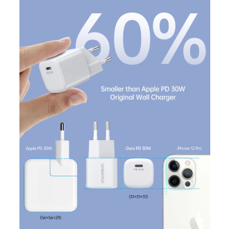 Choetech PD5007 USB-C PD 30W GaN nástěnná nabíječka - bílá