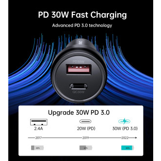 Choetech TC0014 USB-C USB-A PD 60W autonabíječka s LED podsvícením - černá