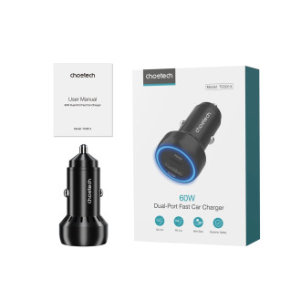 Choetech TC0014 USB-C USB-A PD 60W autonabíječka s LED podsvícením - černá