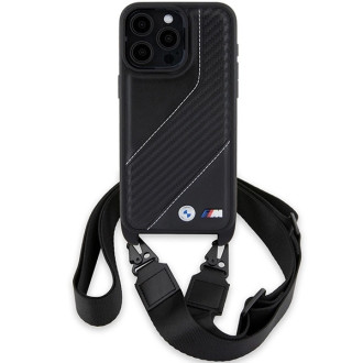 Pouzdro BMW M Edition Carbon Stripe &amp; Strap pro iPhone 15 Pro - černé