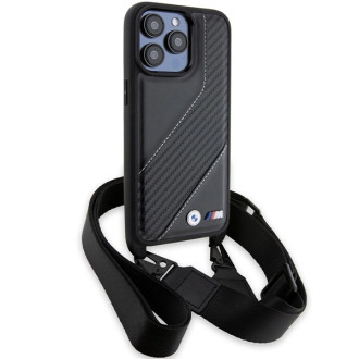 Pouzdro BMW M Edition Carbon Stripe &amp; Strap pro iPhone 15 Pro - černé